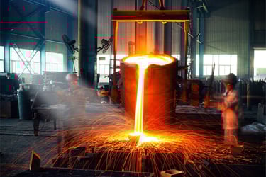 Pouring molten metal into a form Pouring molten metal into a form